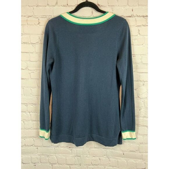 VINEYARD VINES wool cotton blue logo V-neck contrast trim sweater pullover S - Picture 7 of 8